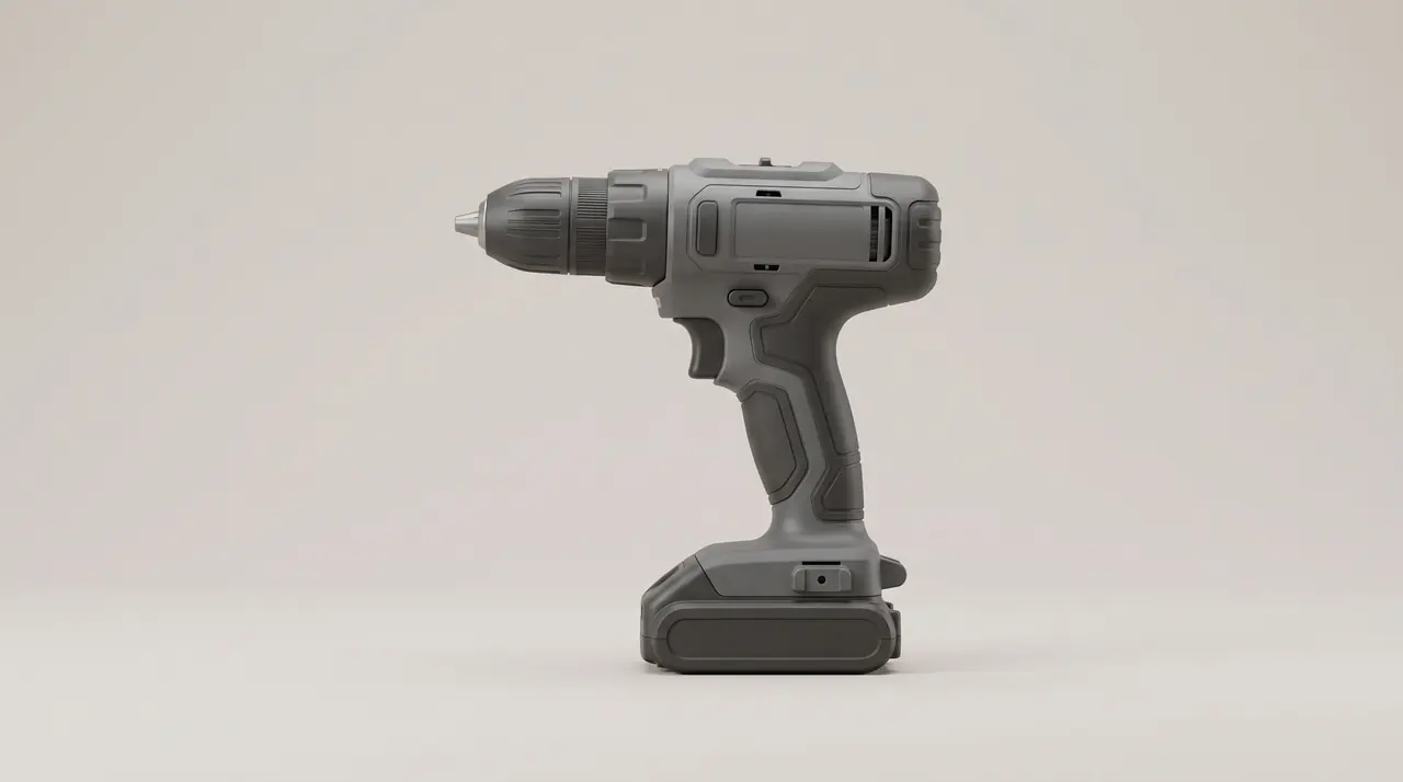 A cordless drill, assembled and closed.