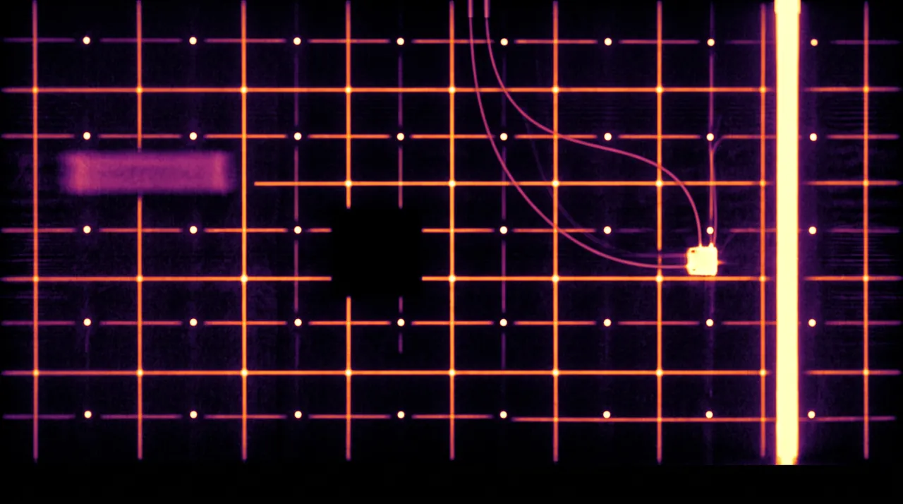 The same wall scanned: a grid of reinforcing bar, conduits and a pipe inside the concrete.